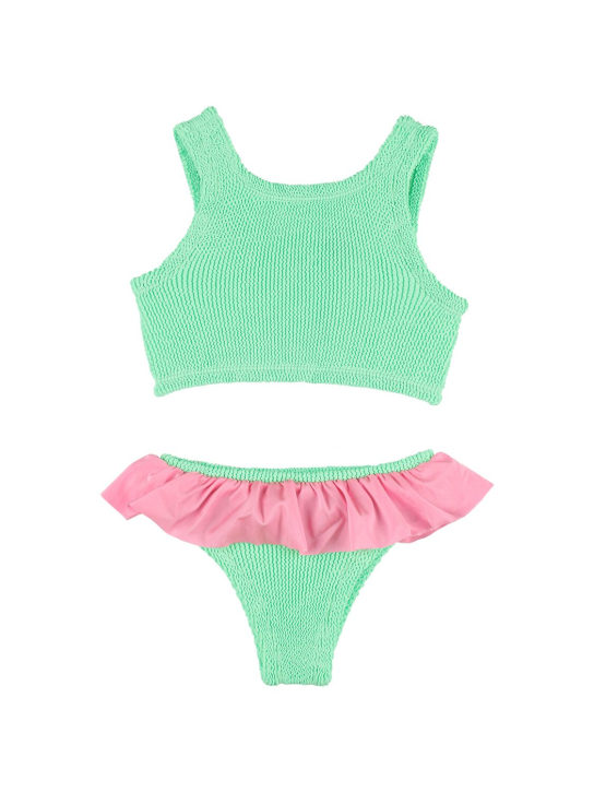 Hunza G: Lycra bikini w/ ruffle - Green/Fuchsia - kids-girls_0 | Luisa Via Roma