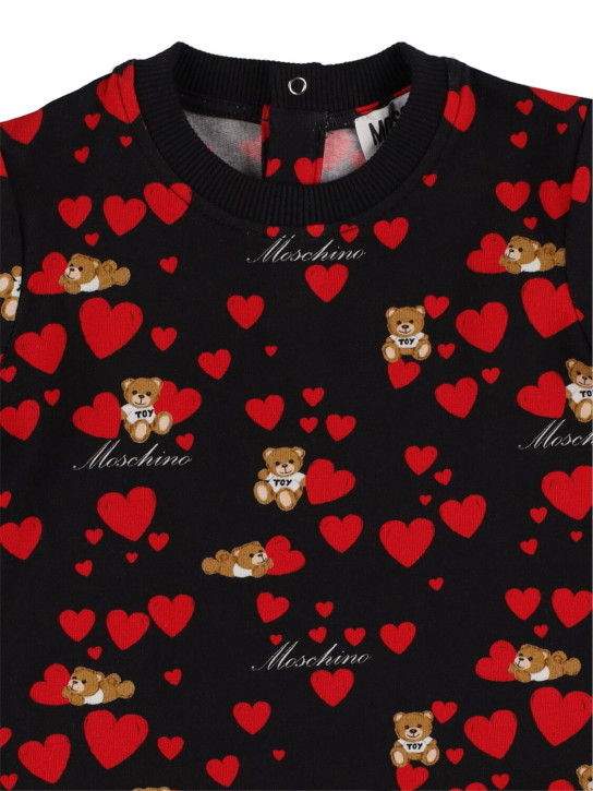 Moschino: Hearts print cotton sweat dress - Siyah/Kırmızı - kids-girls_1 | Luisa Via Roma