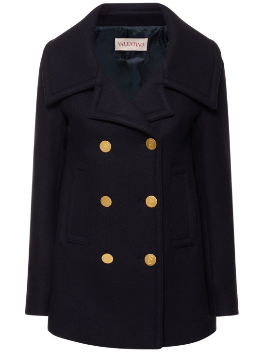 Valentino: Double breast wool caban short coat - Navy - women_0 | Luisa Via Roma