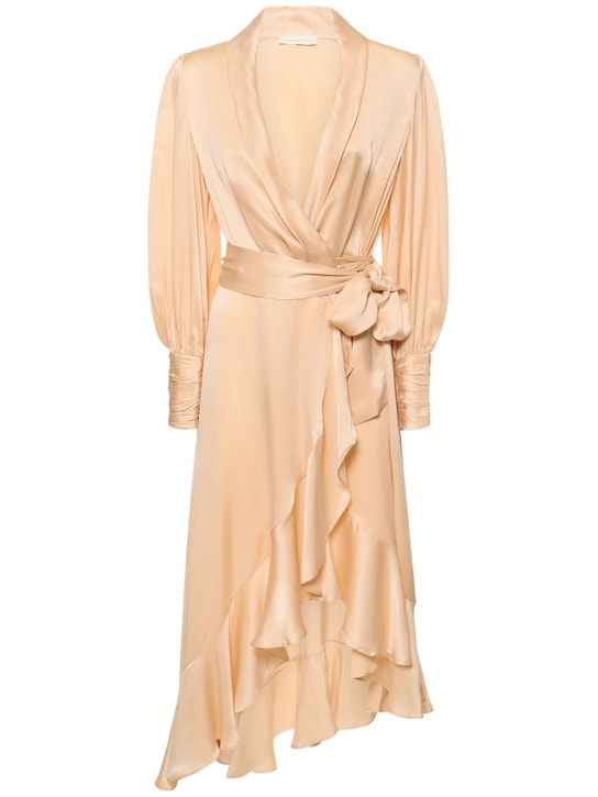 Zimmermann: Silk midi wrap dress - Beige - women_0 | Luisa Via Roma