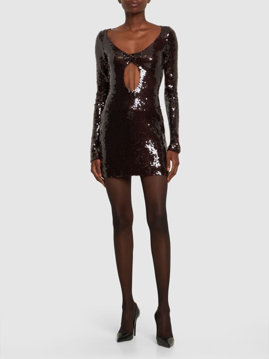 16arlington: Solarium sequined lace-up dress - Brown - women_1 | Luisa Via Roma