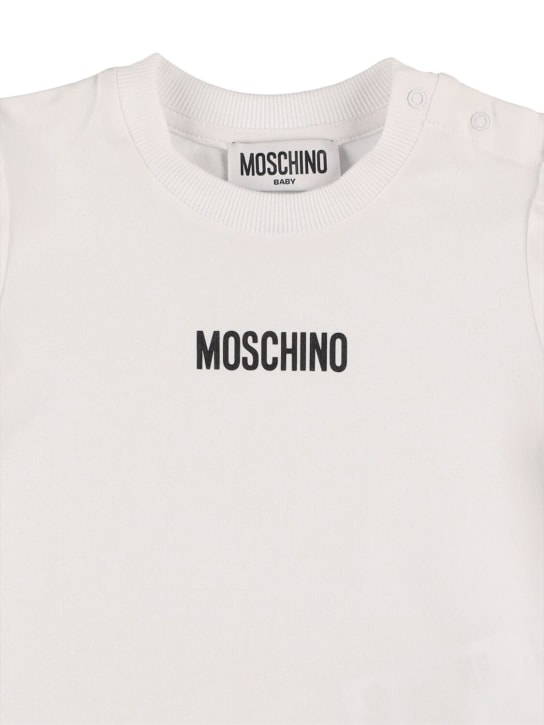 Moschino: 프린트 코튼 저지 티셔츠 & 데님 드레스 - White/Denim - kids-girls_1 | Luisa Via Roma