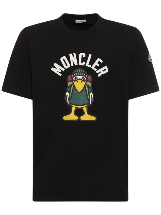 Moncler: Logo棉质平纹针织T恤 - 黑色 - men_0 | Luisa Via Roma