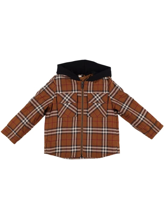 Burberry: Veste en coton à carreaux à capuche - Marron - kids-boys_1 | Luisa Via Roma