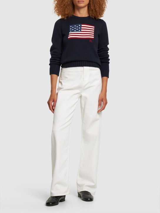 Polo Ralph Lauren: Flag cotton knit sweater - Navy/Multi - women_1 | Luisa Via Roma