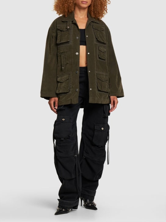 Blumarine: Velvet oversized jacket w/ pockets - Green - women_1 | Luisa Via Roma