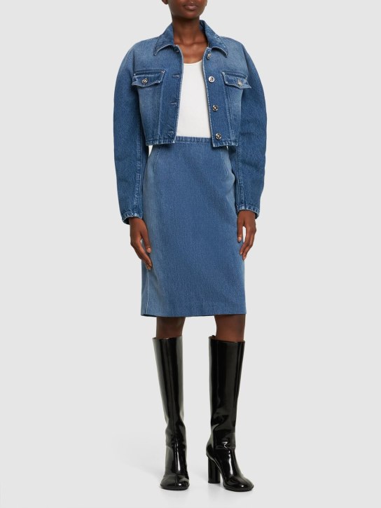 Versace: Denim pencil skirt w/ back slit - Blue - women_1 | Luisa Via Roma