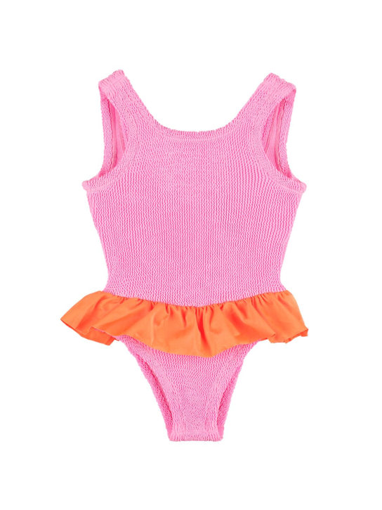Hunza G: One piece Lycra swimsuit w/ ruffle - Pink/Orange - kids-girls_0 | Luisa Via Roma