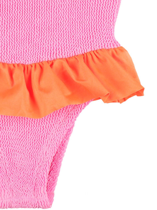 Hunza G: One piece Lycra swimsuit w/ ruffle - Pink/Orange - kids-girls_1 | Luisa Via Roma