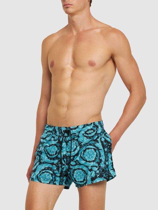 Versace: Barocco printed nylon swim shorts - Glacier Blue - men_1 | Luisa Via Roma