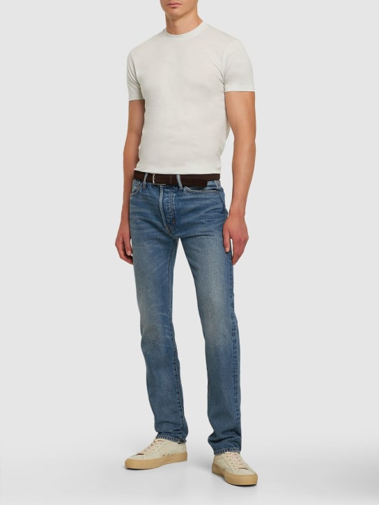 Tom Ford: Camiseta de lyocell y algodón - Gris Claro - men_1 | Luisa Via Roma