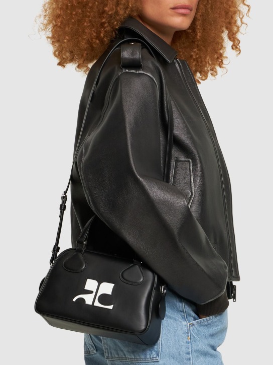 Courreges: Ac bowling leather top handle bag - Black - women_1 | Luisa Via Roma