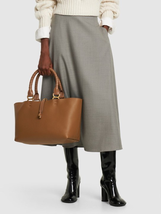Chloé: Small Marcie Tote leather bag - Desert Beige - women_1 | Luisa Via Roma