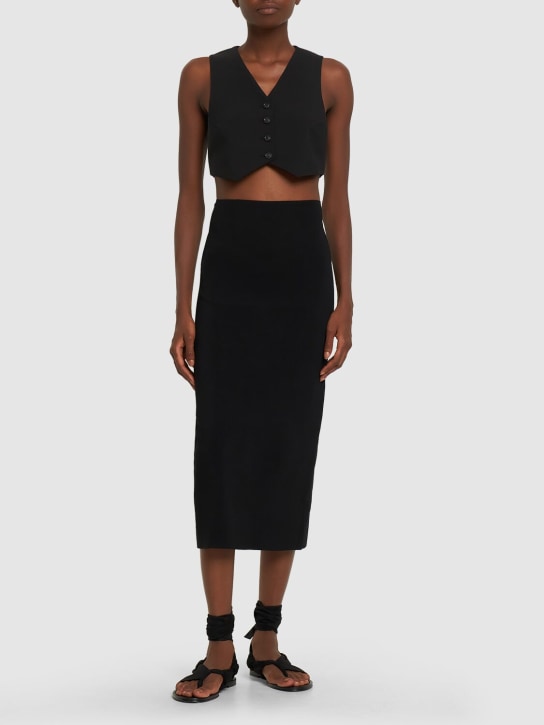 Weworewhat: Gonna midi in viscosa e nylon a costine - Nero - women_1 | Luisa Via Roma