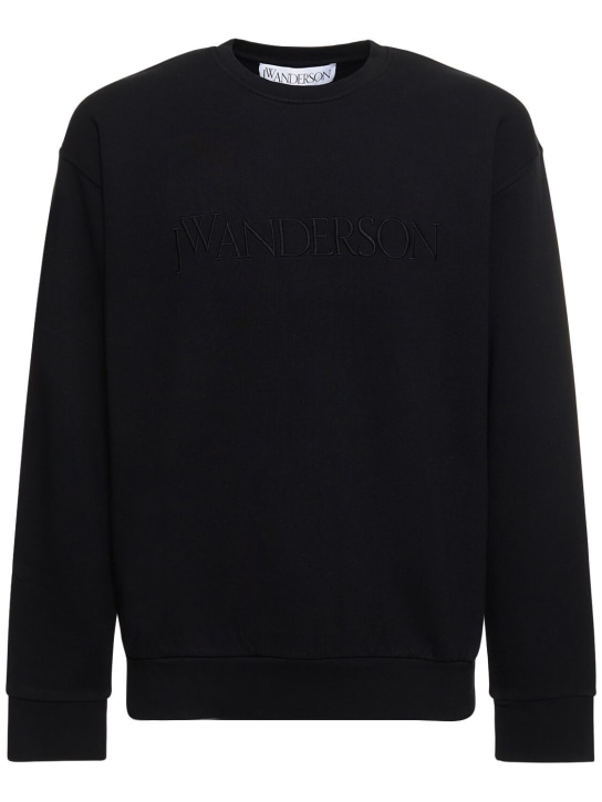 JW Anderson: Sweatshirt aus Baumwolljersey mit Logostickerei - Schwarz - men_0 | Luisa Via Roma