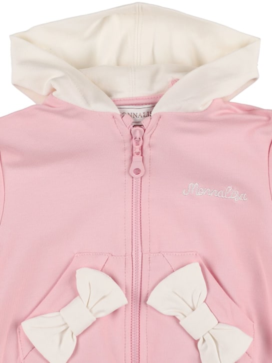 Monnalisa: Hooded cotton sweatshirt w/ bow - Pink - kids-girls_1 | Luisa Via Roma