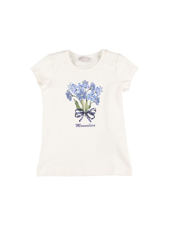 Monnalisa: Flower コットンブレンドジャージーTシャツ - ホワイト - kids-girls_0 | Luisa Via Roma