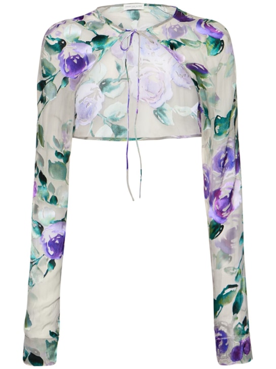 Dries Van Noten: Cedro rose printed satin crop jacket - Multicolor - women_0 | Luisa Via Roma