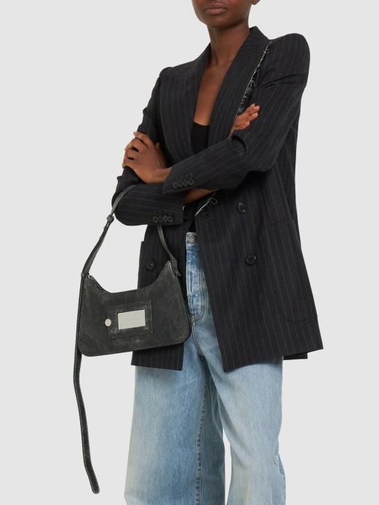 Acne Studios: Mini Platt crackled leather shoulder bag - Black - women_1 | Luisa Via Roma