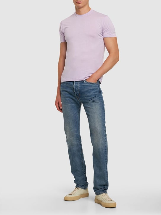 Tom Ford: T-shirt manches courtes en lyocell et coton - Lavande - men_1 | Luisa Via Roma