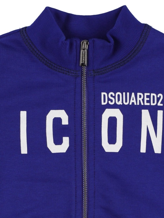 Dsquared2: Sweat-shirt zippé en coton imprimé à capuche Icon - kids-boys_1 | Luisa Via Roma