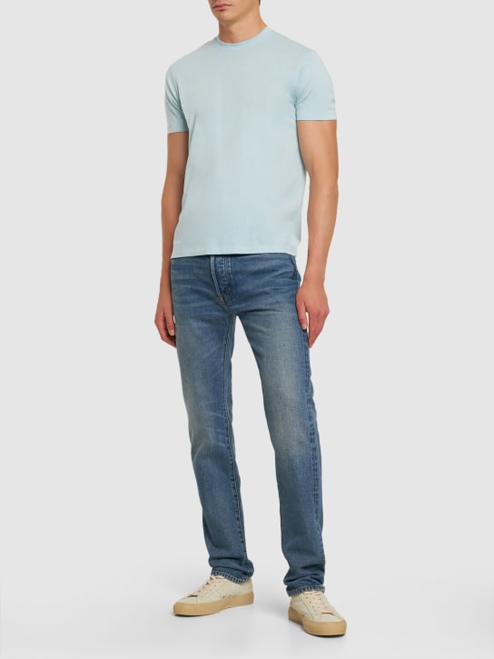 Tom Ford: Cotton blend crewneck t-shirt - Crystal Blue - men_1 | Luisa Via Roma