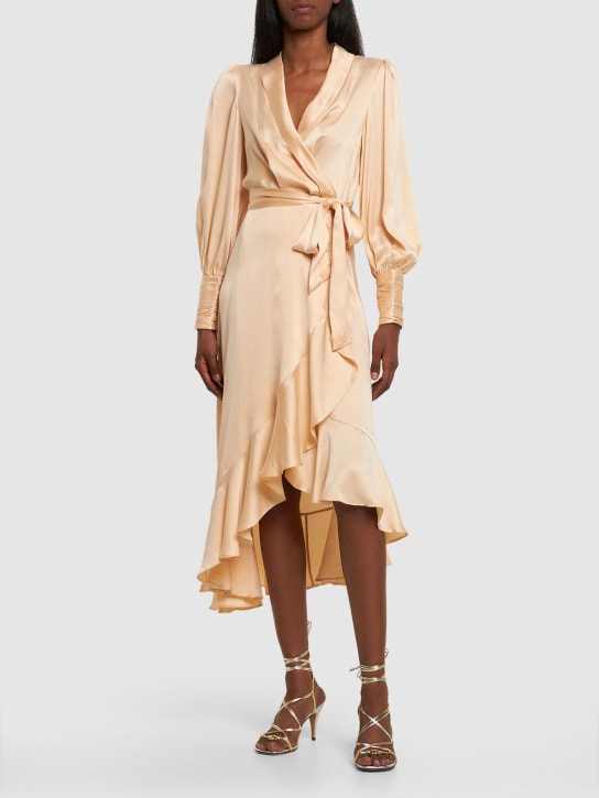 Zimmermann: Silk midi wrap dress - Beige - women_1 | Luisa Via Roma