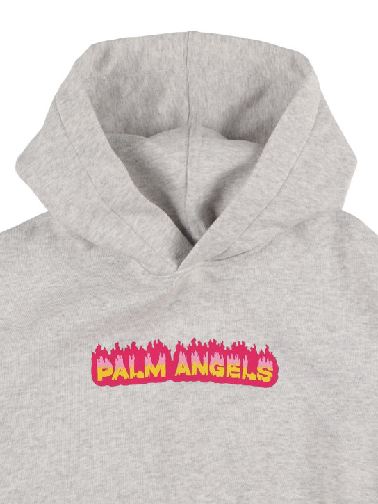 Palm Angels: Flames cotton jersey crop hoodie - Grey - kids-girls_1 | Luisa Via Roma