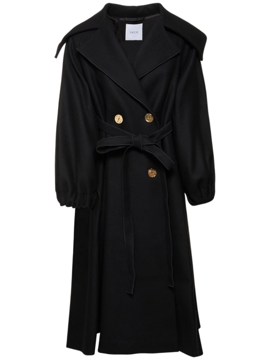 Patou: Wool belted double breasted trench coat - Siyah - women_0 | Luisa Via Roma