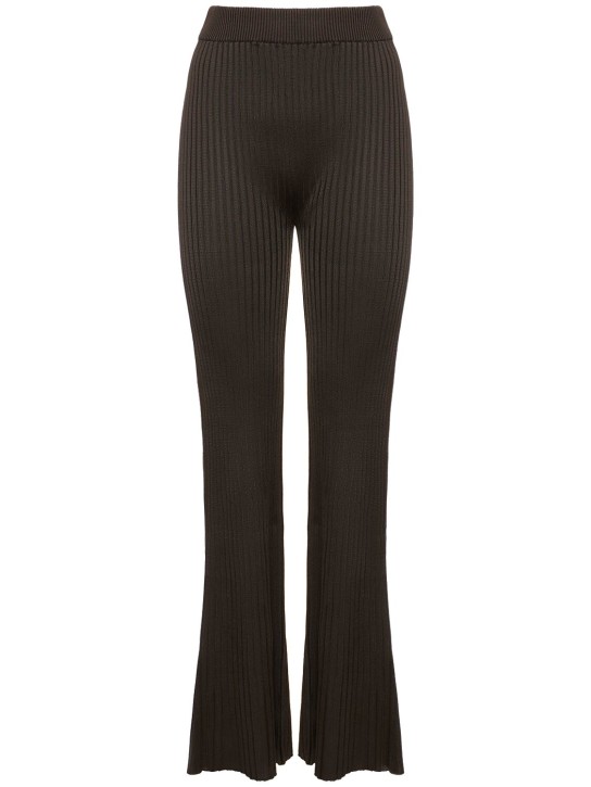 Jil Sander: 超精细罗纹粘胶纤维喇叭裤 - 深棕色 - women_0 | Luisa Via Roma