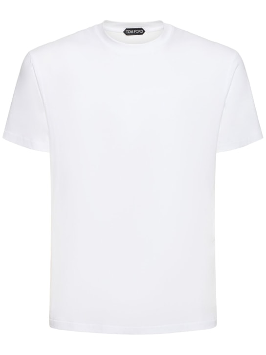 Tom Ford: T-shirt en coton mélangé à col ras-du-cou - Blanc - men_0 | Luisa Via Roma