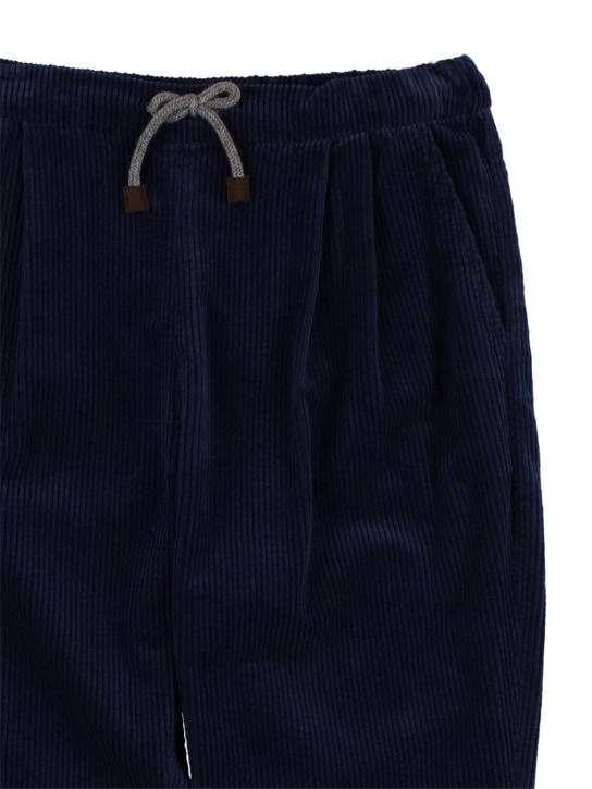 Brunello Cucinelli: Pantalon en coton côtelé - Bleu Marine - kids-boys_1 | Luisa Via Roma