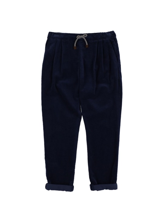 Brunello Cucinelli: Pantalon en coton côtelé - Bleu Marine - kids-boys_0 | Luisa Via Roma