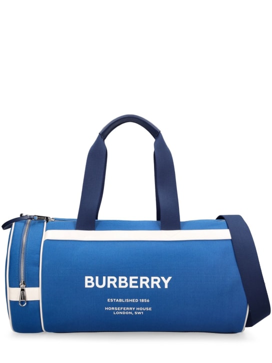 Burberry: Bolso duffle de nylon con logo - Damson Blue - men_0 | Luisa Via Roma