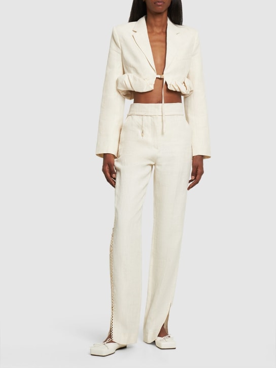 Jacquemus: La Veste Croissant linen blend jacket - Off-White - women_1 | Luisa Via Roma