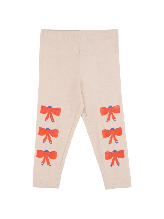 Tiny Cottons: Bow print cotton jersey leggings - Light Beige - kids-girls_0 | Luisa Via Roma