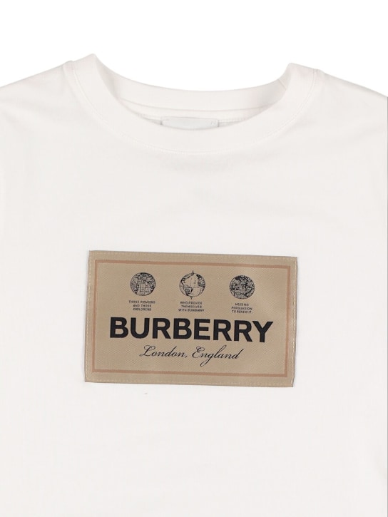 Burberry: T-shirt en jersey de coton à imprimé logo - Blanc - kids-boys_1 | Luisa Via Roma