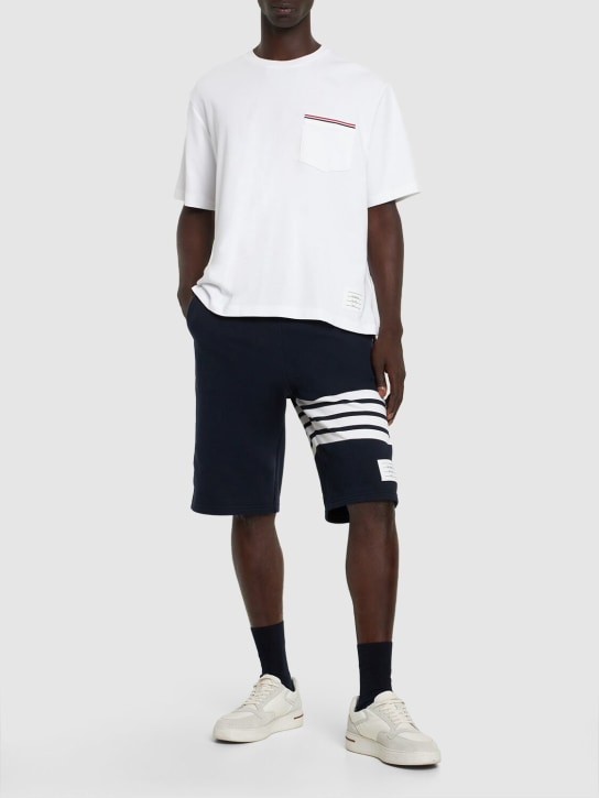 Thom Browne: Cotton jersey t-shirt w/ striped trim - White - men_1 | Luisa Via Roma