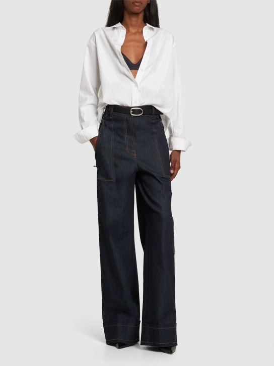 Tom Ford: Jean ample en denim taille haute - Bleu Foncé - women_1 | Luisa Via Roma