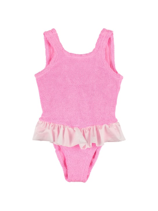 Hunza G: One piece Lycra swimsuit w/ ruffle - Pink - kids-girls_0 | Luisa Via Roma