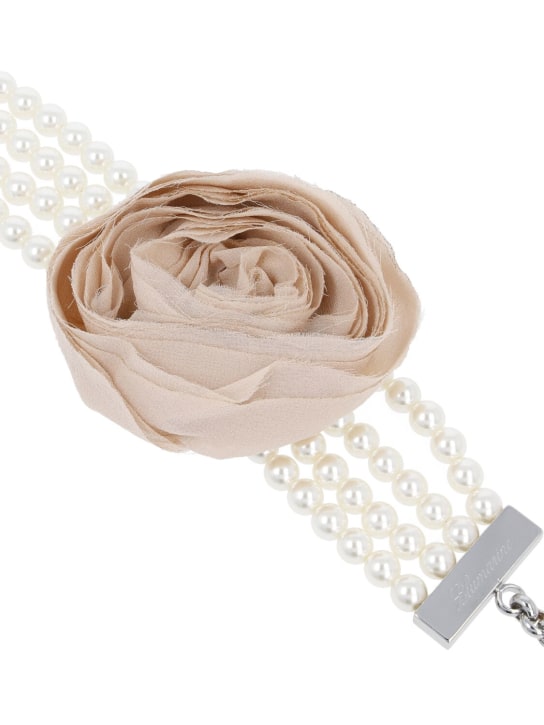 Blumarine: Choker en fausses perles avec rose en soie - Ambre/Cristal - women_1 | Luisa Via Roma