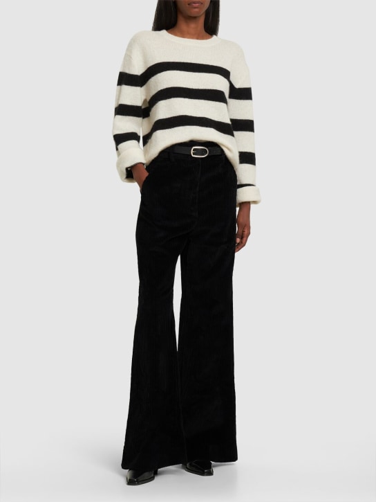 Etro: Pantalon ample en coton côtelé taille mi-haute - Noir - women_1 | Luisa Via Roma