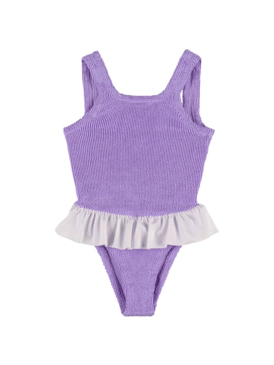 Hunza G: One piece Lycra swimsuit w/ ruffle - Purple - kids-girls_0 | Luisa Via Roma