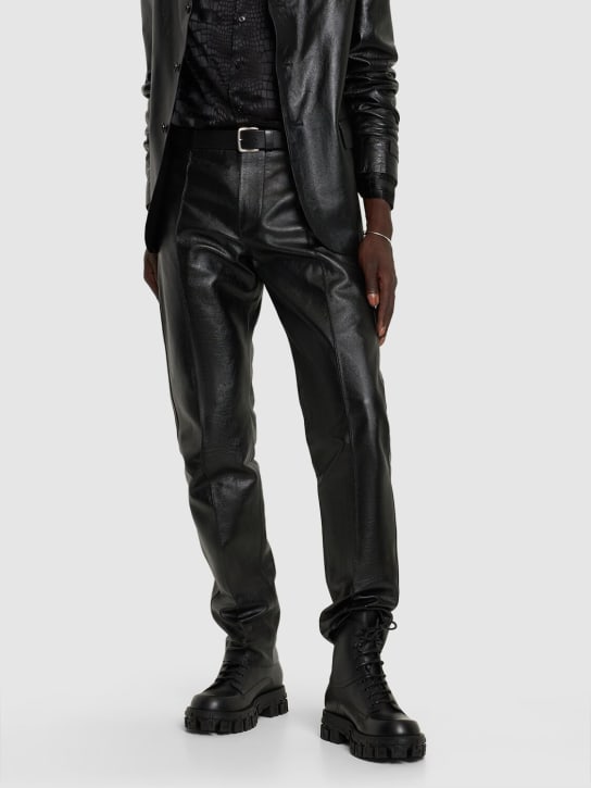 Versace: Leather combat boots - Siyah - men_1 | Luisa Via Roma