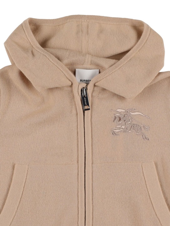 Burberry: Embroidered logo cashmere knit hoodie - Beige - kids-boys_1 | Luisa Via Roma