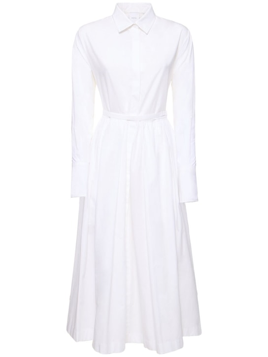 Patou: Poplin pleated shirt midi dress w/ lace - Beyaz - women_0 | Luisa Via Roma
