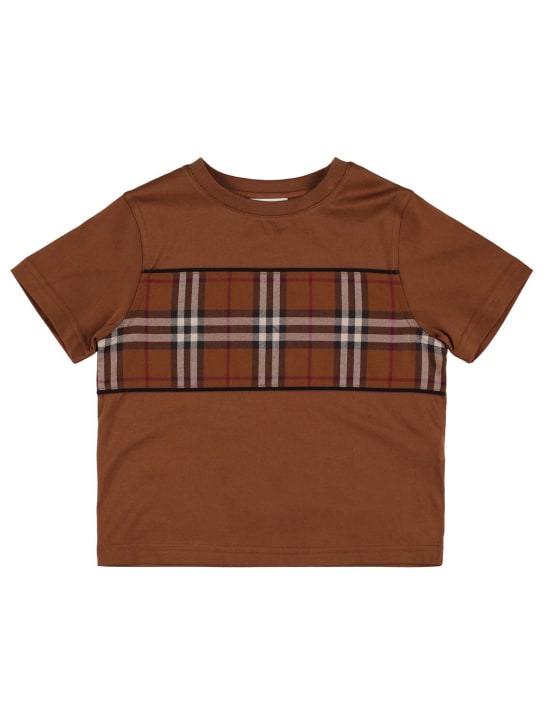 Burberry: T-shirt in jersey di cotone con stampa - Marrone - kids-girls_0 | Luisa Via Roma