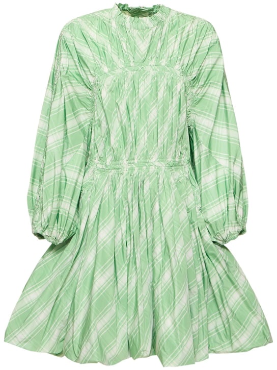 Jil Sander: Checked long sleeve mini dress - Yeşil/Beyaz - women_0 | Luisa Via Roma