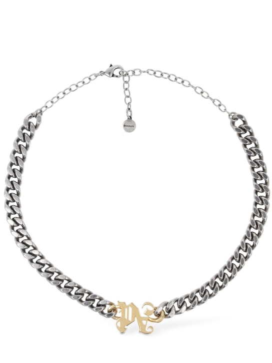 Palm Angels: PA monogram brass chain necklace - Silver/Gold - men_0 | Luisa Via Roma