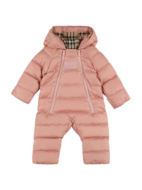 Burberry: Nylon quilted down romper w/logo patch - Pink - kids-girls_0 | Luisa Via Roma
